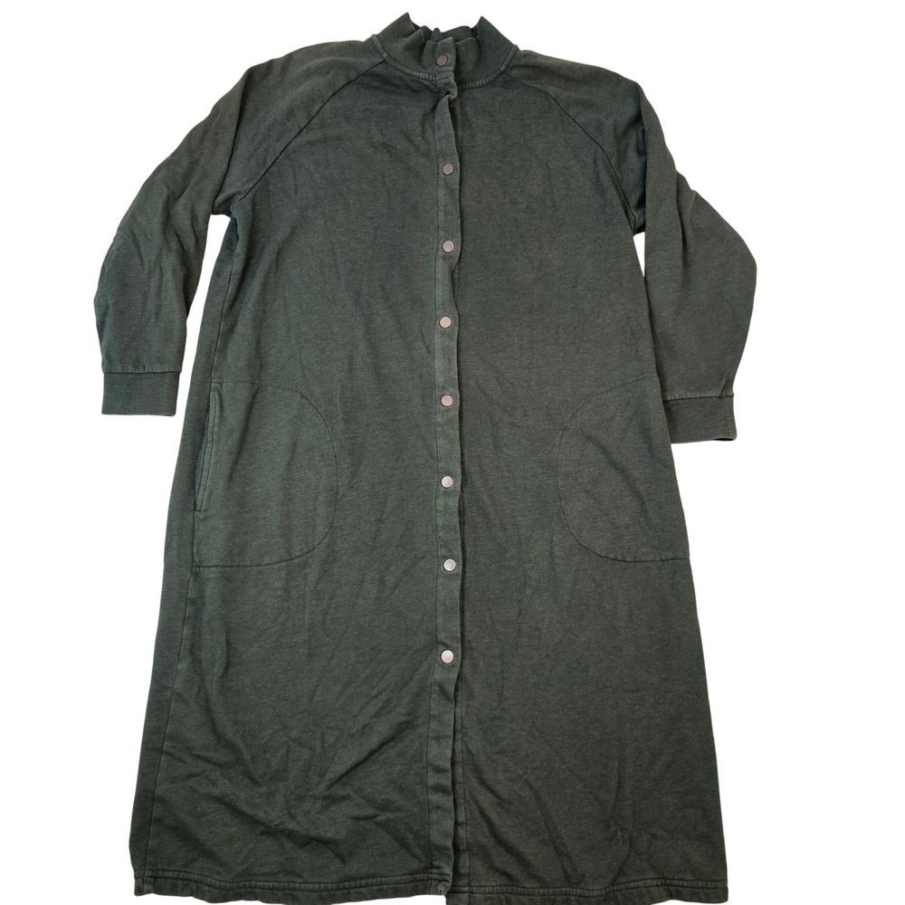 Coldwater Creek Sleepwear Dark Green Snap Front Long Robe Duster Pockets Large